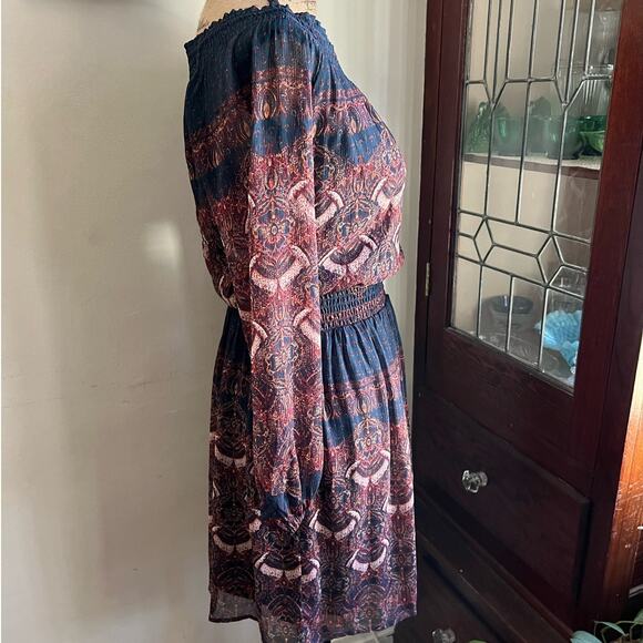 Abercrombie & Fitch Boho Teal Rust Damask Smocked Peasant Midi Dress XS - Picture 5 of 17